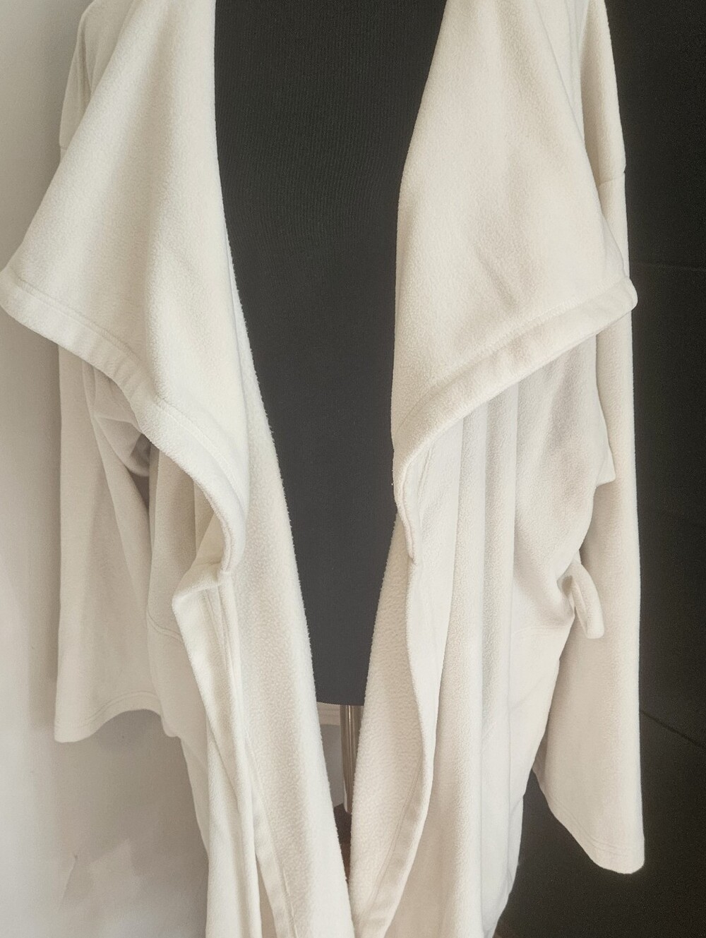 Women's Cream Wrap-Front Fleece Blanket Cardigan with Tie Waist XL